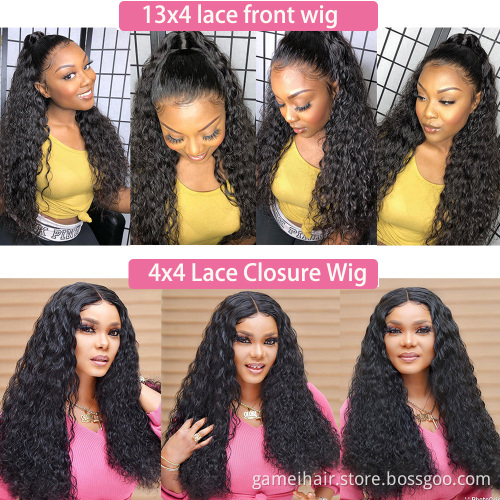 8-40inch water wave lace front wigs virgin human hair water wave Curly 180% density hd lace frontal water wave wig vendor